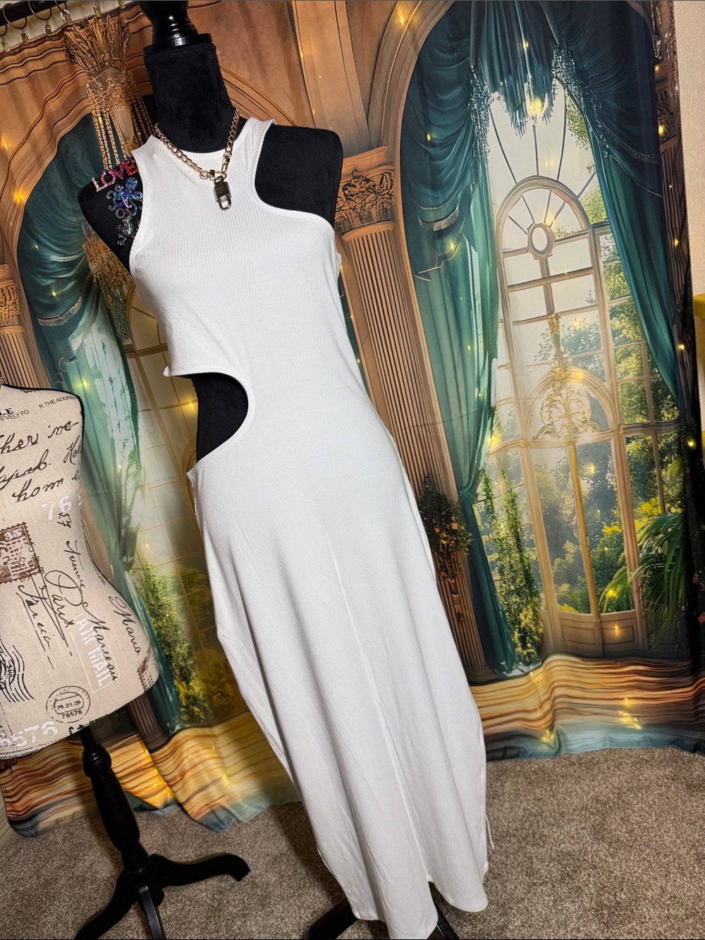 Abercrombie & Fitch Super Fun Beachy White Asymmetrical Cutout Maxi Dress Large